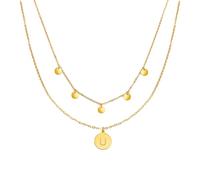 Kim Johanson Collar de acero inoxidable para mujer, con moneda y letra, en oro, con 5 placas, colgante de la A a la Z, joyas bohemias para mujeres, cadena de círculos, resistente al agua, ajustable