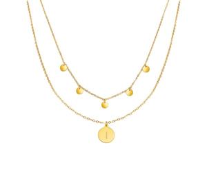 Kim Johanson Collar de acero inoxidable para mujer, con moneda y letra, en oro, con 5 placas, colgante de la A a la Z, joyas bohemias para mujeres, cadena de círculos, resistente al agua, ajustable