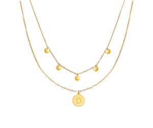 Kim Johanson Collar de acero inoxidable para mujer, con moneda y letra, en oro, con 5 placas, colgante de la A a la Z, joyas bohemias para mujeres, cadena de círculos, resistente al agua, ajustable