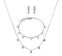 Kim Johanson® Conjunto de collar multicapa de acero inoxidable para mujer, pendientes y tobilleras en plata, oro y oro rosa, joyería bohemia para mujer, cadena de círculos, resistente al agua,
