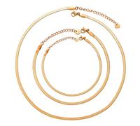 Kim Johanson Juego de cadena de serpiente de acero inoxidable para mujer *Lia* collar, pulsera y tobillera en plata, oro y oro rosa, juego de joyas multicapa, resistente al agua, joyas bohemias para