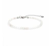 Kim Johanson Pulsera de perlas de acero inoxidable para mujer con piedras naturales auténticas en plata, pulsera de piedra natural con perlas de piedras preciosas de 4 mm, resistente al agua, joya