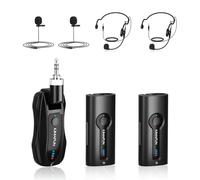 KIMAFUN Micrófono Lavalier y Diadema Inalámbrico 2.4G para 2 Personas, Micrófono Solapa Inalámbrico para Amplificar para Enseñanza en Clase, Reunión, Entrevista, Discurso, Seminario, KM-G70 (2TX+1RX)