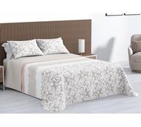 Kimbatex Colcha Bouti Estampada 100% Microfibra Termosellada, Diseños EOS, Talia y Nereida, Reversible con Fundas de Cojín (Nereida Beige, Cama 105cm 200x260cm + 1 cojin)