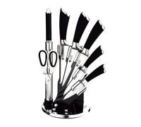 Kimbatex kitchen Set de Cuchillos de Cocina Profesional, 8 Piezas, Acero Inoxidable con Base Giratoria, Incluye Tijeras y Afilador (Modelo Premium Negro Brillante)