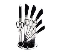 Kimbatex kitchen Set de Cuchillos de Cocina Profesional, 8 Piezas, Acero Inoxidable con Base Giratoria, Incluye Tijeras y Afilador (Modelo Negro Clásico)