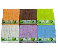 Kimbatex Textil Hogar Tienda Juego de 12 Paños de Cocina Multicolor, 50 x 50 cm, 100% Algodón Rizo Americano 500g/m², Diseño de Frutas Fabricado en Portugal. (Manzanas)