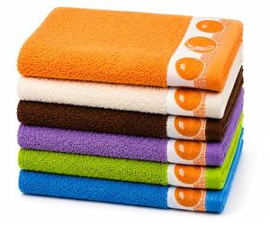 Kimbatex Textil Hogar Tienda Juego de 12 Paños de Cocina Multicolor, 50 x 50 cm, 100% Algodón Rizo Americano 500g/m², Diseño de Frutas Fabricado en Portugal. (Naranjas)
