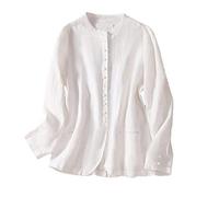 KIMCCI Blazer para mujer, chaqueta de lino y algodón, traje de verano, manga larga, cárdigan personalizado, sin cuello, casual, chaqueta para mujer, chaqueta ligera translúcida