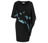 KIMCURVY Vestido de capa de talla grande para mujer, vestido de lápiz con superposición de gasa, vestido midi para boda, cóctel, fiesta, Flor azul, 18 Más