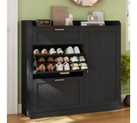 KIMENICH Armario para Zapatos con 2 Solapas, Zapatero Estrecho con 1 Cajón, Taquilla Lateral, Separador Ajustable, para 12-15 Pares de Zapatos, Pasillo, Entrada, 30 x 100 x 104 cm, Negro