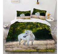 KIMETI Duvet Cover Set King Size White Horse 3D Printed Quilt Cover Microfiber B
