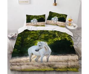 KIMETI Duvet Cover Set King Size White Horse 3D Printed Quilt Cover Microfiber B