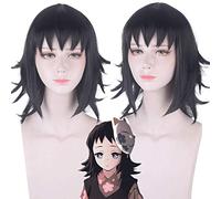 Kimetsu No Yaiba Makomo Cosplay Peluca Blade of Demon Slayer Negro Pelo sintético corto Pelucas de disfraces de Halloween Adulto + Gorra de peluca gratis