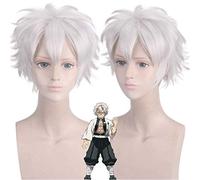 Kimetsu no Yaiba Shinazugawa Sanemi Cosplay Peluca Blade of Demon Slayer Corto Gris Plata Cabello Halloween Disfraces de anime pelucas