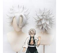Kimetsu no Yaiba Shinazugawa Sanemi Cosplay Wig Blade of Halloween Anime Short Gray Silver Hair + Wig Cap