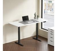 KIMEX- Escritorio motorizado sentado de pie, doble motor, altura ajustable 63-127 cm, ancho ajustable 100-170 cm, bandeja blanco/pie negro, 150-2615K2W