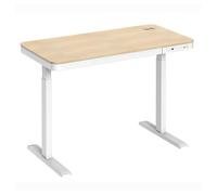 KIMEX Escritorio motorizado Sentado o de pie, 118x60 cm, con cajón y Cargador inalámbrico, Tablero Madera/Base Blanca