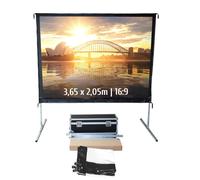 Kimex Kimex 046-1017 pantalla de proyección móvil Pantalla móvil profesional con una anchura de 3,65 m, marco plegable y proyección frontal compatible con