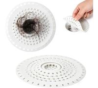 KIMHOME Paquete de 2 coladores de fregadero de silicona blanca, recogedor de pelo universal y cubierta de drenaje para baño, cocina y bañera, prevención eficaz de obstrucciones y fácil de limpiar