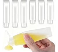KIMHOME Paquete de 6 botellas al revés, 3 recipientes de viaje recargables de 30 ml + 3 recipientes de viaje recargables de 50 ml, botellas de plástico transparente a prueba de fugas para champú