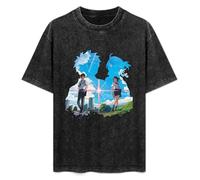Kimi No NA WA Your Name Anime Hip Hop Mens T-Shirt Black Graphic Unisex tee Shirt L