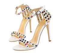Kimigia Zapatos de Mujer, Sandalias de tacón Alto de Aguja con Punta Abierta y Correa de Tobillo Colorida para Fiesta, Club Nocturno, Regalo de cumpleaños, Altura del tacón 11CM