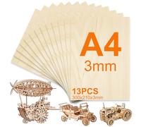 KIMIGO 13 Piezas Madera Contrachapada 3mm,Madera de Balsa Fina 30 x 21 cm,Tablero Contrachapado de Tilo A4,Sin Terminar Tablero Maderas para Corte por Laser,CNC Router,Modelado,Calado,Manualidades
