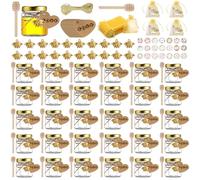 KIMIGO 30 piezas Mini Hexagonales Tarros de Miel de Cristal,mini tarros de miel hexagonales de 45ml con tapa de rosca,Tarro De Miel De Vidrio,Tapas doradas,Colgantes de abeja