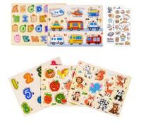 KIMIGO 5 Pcs Puzzle Madera Infantil,Educativo Rompecabezas de Madera para Niños,Rompecabezas de Animales para Niños de 1, 2 Y 3 Años,Colores Vivos,Ideal para La Coordinación Ojo-Mano y La
