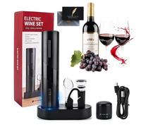 KIMIGO 7 in 1 Sacacorchos Eléctrico Abridor de Vino Regalos Originales para Hombre con Abrebotellas, Cortador de Láminas, Tapones de Vacío, Boquilla Vertedora, Tapas de Sellado, Base de Carga y USB