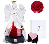KIMIGO Ángel Rosa Eterna,Rose Eternelle,Flor eterna,Angeles Figuras para el Hogar,Rosa Eterna en Cúpula de Vidrio Ángel,Flores Eternas con Figura Ángel,Flores Eterna con Figura Ángel Regalo Madre