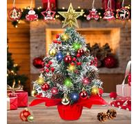 KIMIGO Árbol de Navidad Artificial 55cm,Mini árbol de Navidads,árbol de Navidad de Mesa con Cadena de Luces y Bolas de navidads para Oficina en casa,Escritorio,decoración