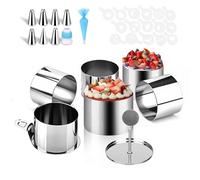 KIMIGO Aros de Cocina Set, 6pcs Anillo de Pastel con Elevador y Apisonador, 7.5 cm Aro Emplatar,Aros de Postre y Alimentación Redondos, para Pasteles Mousse Bolas de Arroz, Anillos para Tartas