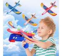 KIMIGO Avion Juguete, Avión de Poliestireno para Niños 3-10 Años con Pistola Lanzadora y Planeador - Juguete Exterior Seguro, Regalo Cumpleaños/Navidad Niños 3+ 4+5+ 7+ 6+ 8+ Años