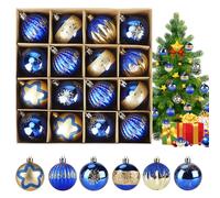 KIMIGO Bolas de Navidad para árbol,Juego de 16 Doradas y Azul Adornos Arbol Navidad,DecoracióN para Colgar en Fiestas de Temporada,Decoración del Hogar y Decoración de Jardines al Aire Libre