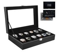 KIMIGO Caja de Relojes, Estuche de Relojes con Tapa de Cristal y Cojín Extraíble, con 12 Ranuras, Idea de Regalo, Organizador para Hombres y Mujeres