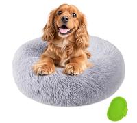 KIMIGO Cama Perro,Felpa Camas para Gatos,Cama para Perros Redonda con Cepillo de Baño,Cojines Suave Extraíble y Lavable,50 cm de Diámetro,Base Antideslizante,para Gato Y Perros Medianos Pequeños