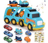 KIMIGO Camión de Juguetes,Camion Transportador de Coches para Niños,5 en 1 Transportador Coches con Luces y Sonidos,Camion Transporte Coches Juguetes Niño Niña 1 2 3 4 5 6 Años,Regalo para Niños