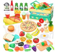 KIMIGO Cocina Juguete con Comida, Accesorios Cocina, Juego de rol Cocinita Infantil con Comida y Cubiertos, Cesta Picnic Niños