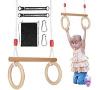 KIMIGO Columpio de Madera,Columpio Trapecio Jardín Exterior Niños,Columpio Jardín Exterior Niños,Columpio para niños Altura Ajustable-Antideslizante Columpios Infantiles Exterior