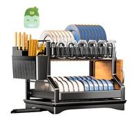 KIMIGO Escurreplatos Acero Inoxidable,Escurridor de Platos,Ahorra Espacio,Escurridor de Platos de Acero Inoxidable,Escurreplatos Cocina con Cesta de Cubiertos,Negro