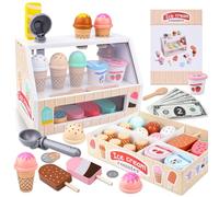 KIMIGO Heladeria Juguete,Juguete de Helado,Tienda de Helados con Conos,Tienda de Helados Accesorios de Cocina,Helados Madera Juguete Juego Educativos Regalo para Niñas Niños 3 4 5 6 años