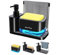 KIMIGO Jabonera Cocina 2 en 1,Dispensador de Jabón y Organizador Fregadero con Bandeja Antideslizante,Estante para Trapos,Soporte para Esponja y Dispensador,Ideal para Lavar Manos y Platos