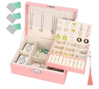 KIMIGO Joyeros Mujer Organizador,Caja Joyero,Organizador de joyas,2 Capas Caja de Joyería Organizadors Joyas Cuero PU con Cerradura para Pendientes, Anillos, Aretes, Pulseras y Collares