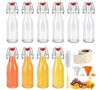 KIMIGO Juego de 10 Botellas Cristal 250 ml con Tapón Hermético,Botella de Cristal Transparente Hermética con Etiqueta y Embudo,Botellas con Tapón Mecánico para Bebidas,Aceites,Kombucha,Cerveza