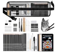 KIMIGO Juego de 60 lápices de dibujo, lápices de bocetos, Set Dibujo Profesional del Artista, suministros de arte con libro de bocetos de 3 colores, grafito, pastel, carboncillo,piezas de dibujo