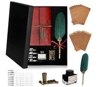 KIMIGO Juego de Caligrafía con soporte para pluma, cuaderno de cuero, tinta, 8 puntas de repuesto, soporte para pluma, papel para cartas y sobres, set de escritura para ideas