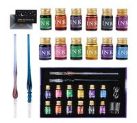 KIMIGO Juego de Pluma de Cristal,2 Bolígrafos de Pluma de Cristal 12 Tintas Multicolores,Juegos de Caligrafía para Tarjetas de Felicitación,Papel Postal,Decoración,Escritura y Regalos