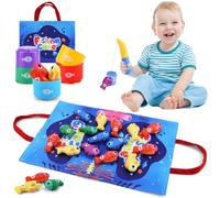KIMIGO Juguetes Niños 1 2 3 Año Montessori Pesca, Educativos Juegos Bebes 6 9 12 18 Meses, con 15 Peces Tela Tela, Taza Apilable, Bolsa, Cumpleaños y Navidad